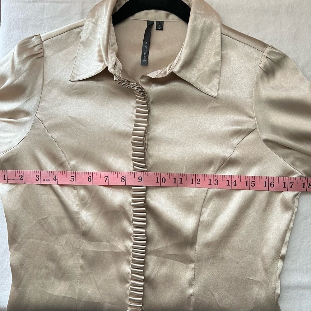Champagne color button down blouse w/unique ruffle feature. EUC - Picture 6 of 6